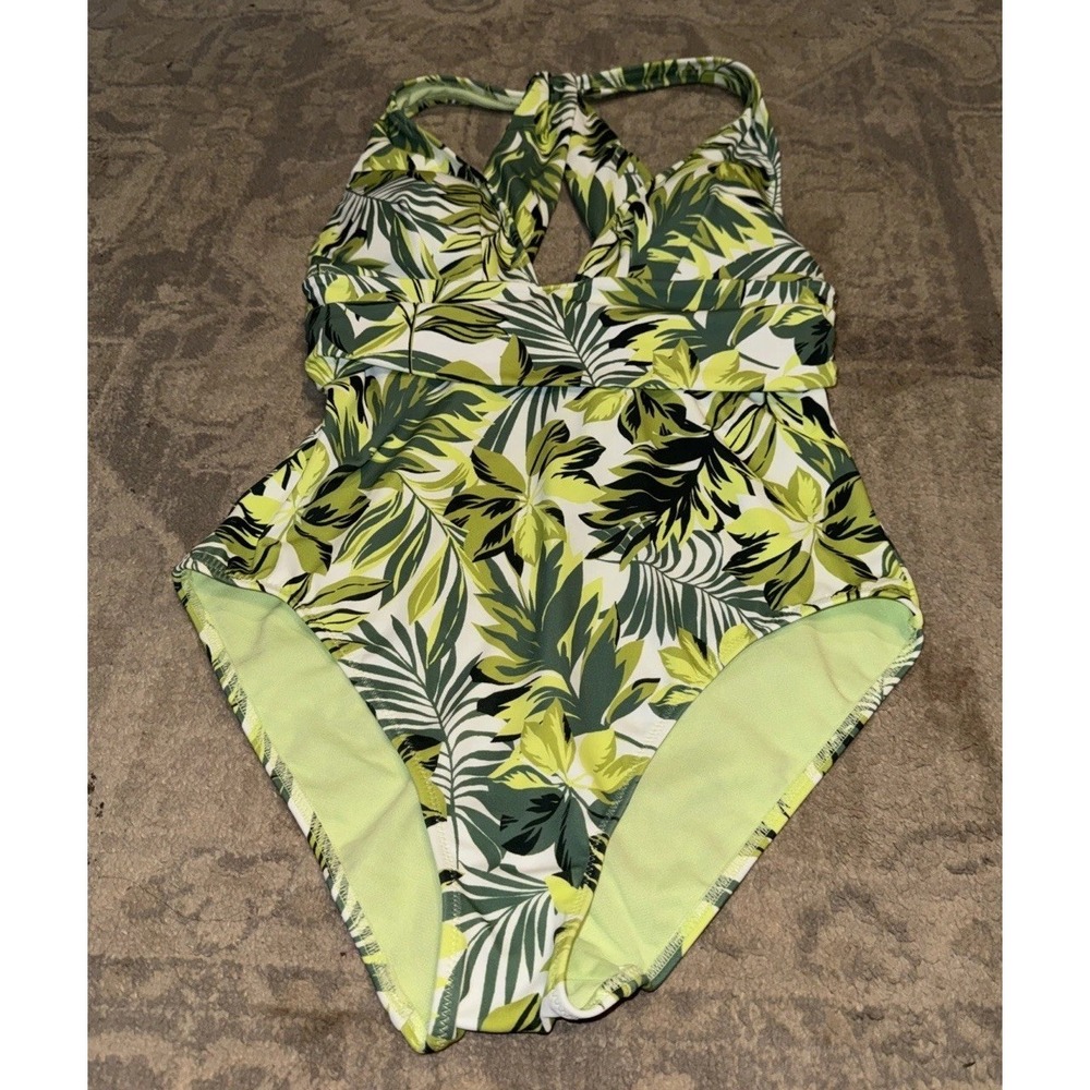Adora Me‎ Monroe Womens One- Piece Plus Size Medium Floral Green Swimsuit